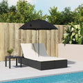 HOMELEN Tumbona Doble de Ratán Sintético con Respaldo Ajustable y Sombrilla UV, Negro, 200x110cm, Exterior Resistente, 4 Posiciones, Ideal para Jardín, Terraza y Piscina