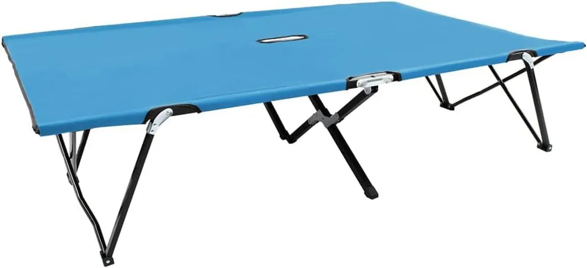 Tumbona doble azul plegable de acero con poliéster, 194x124x44 cm, soporta 240 kg, perfecta para jardín, playa y piscina