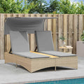 Tumbona Doble Beige con Toldo Ajustable y Respaldo Reclinable para Jardín
