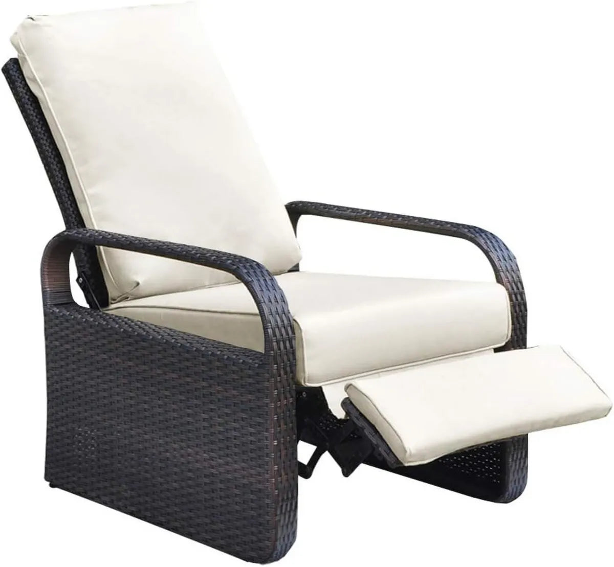 Sillón Reclinable de Ratán Sintético para Exterior con Cojines, Resistente a Rayos UV y Agua