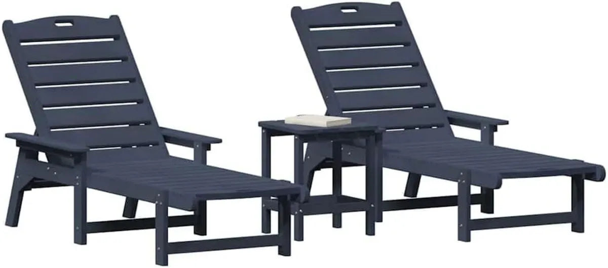 Conjunto de Tumbonas Azul Marino de Polietileno para Exterior, Resistente al Agua y Reclinable