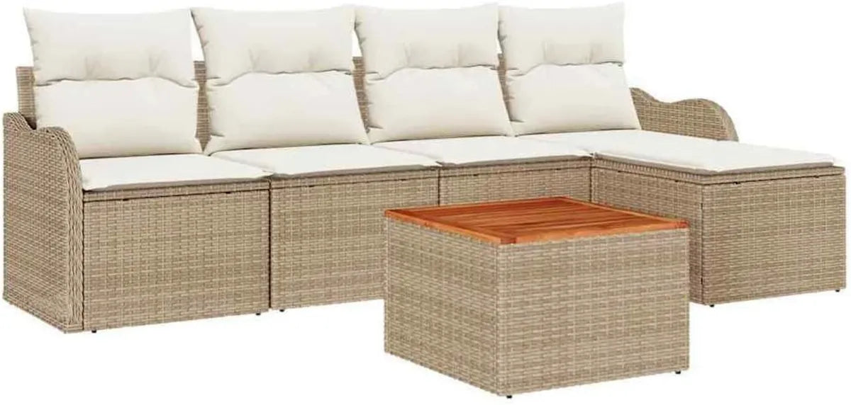Juego de Sofás de Jardín 6 Piezas en Ratán Sintético Beige, Diseño Moderno y Modular, Asientos Resistentes al Sol