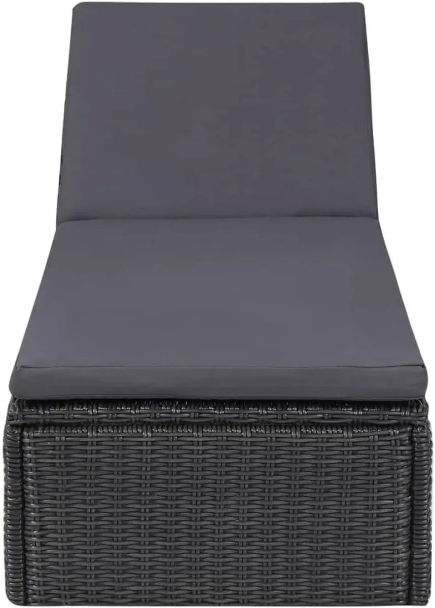 Tumbona de Ratán Sintético Negra y Gris para Exterior, Mobiliario de Jardín