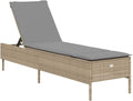 Tumbona Reclinable de Ratán Sintético Beige para Jardín y Exterior con Cojín