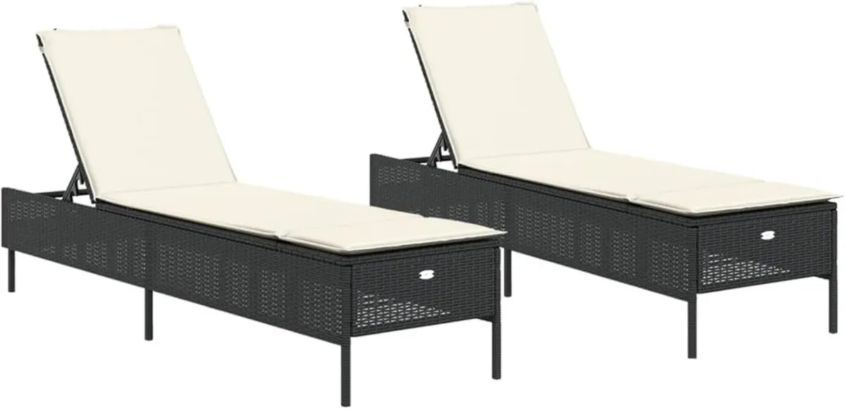 Tumbona Reclinable de Ratán Sintético Negra, 5 Posiciones, Resistente UV, Pack de 2