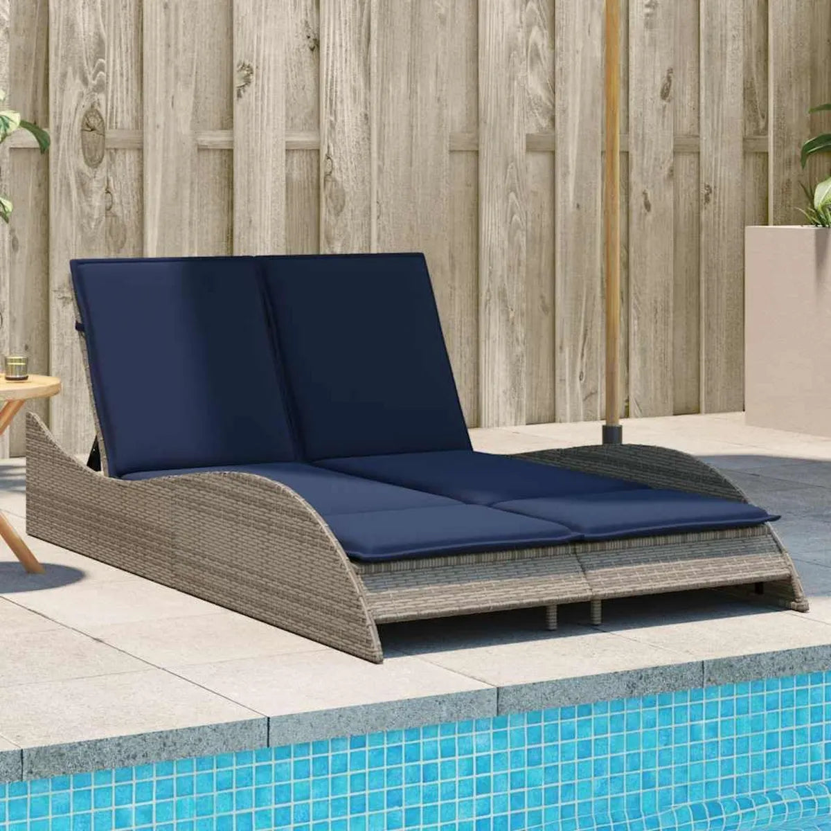 Sillón Tumbona Reclinable de Ratán PE para Jardín - Resistente a la Intemperie, Incluye Cojín Gris