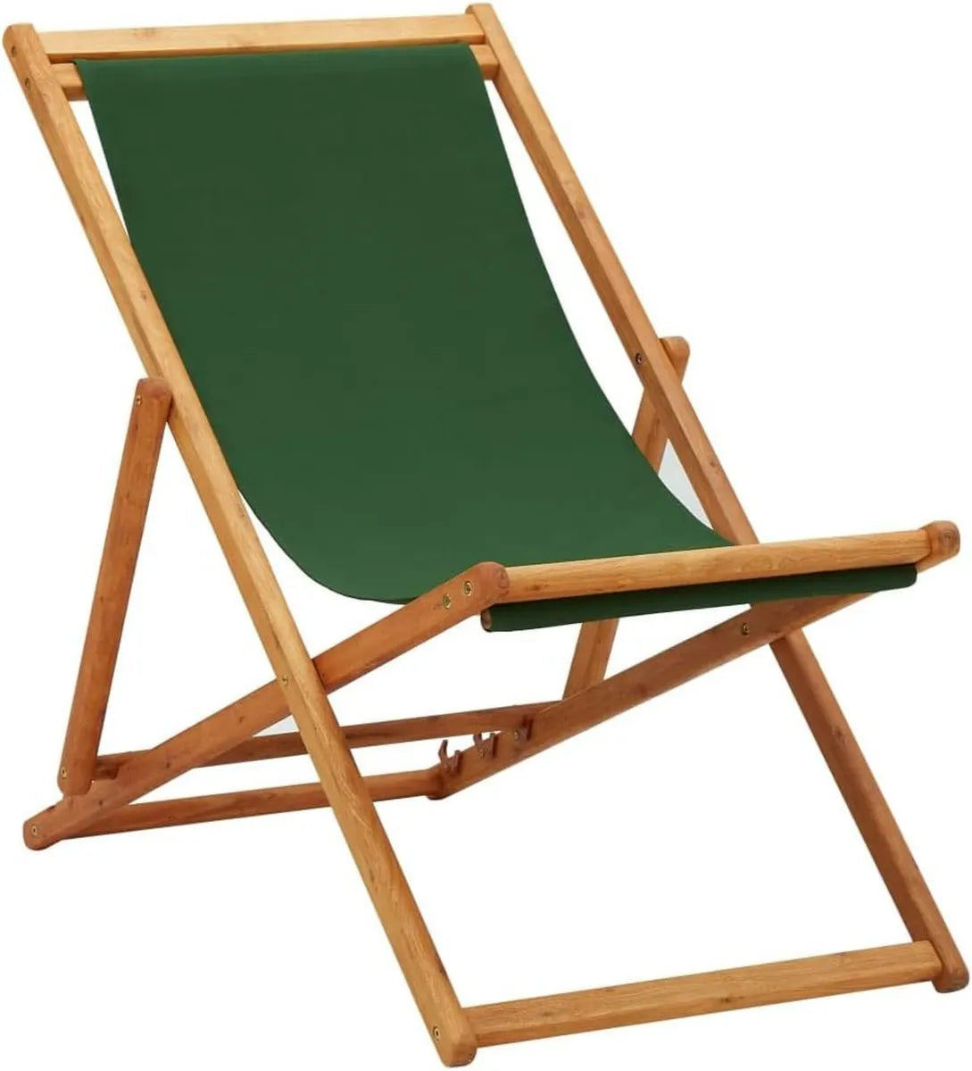 Tumbona de Eucalipto Plegable con Tela Verde para Jardín, 6 kg