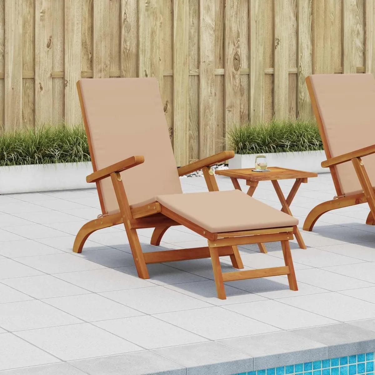 Silla Reclinable de Acacia Ajustable y Plegable para Jardín