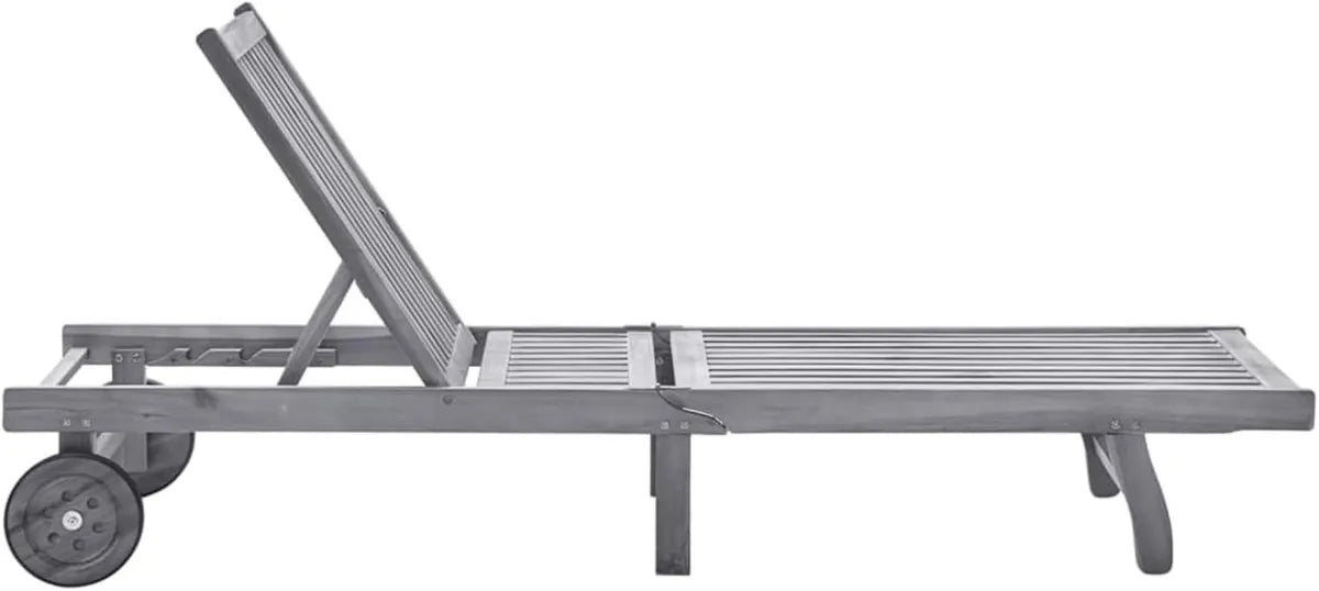 Tumbona de Acacia Ajustable para Jardín y Piscina, 200 cm, Color Gris