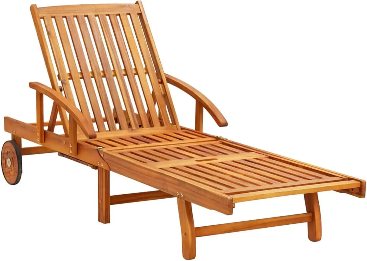 Tumbona de Acacia con Respaldo Ajustable y Mesa Extensible para Jardín 200x67 cm