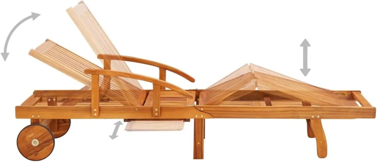 Tumbona de Madera de Acacia con Cojín y Mesa, Ajustable y Plegable, Negra, 200x67 cm, para Terraza y Jardín