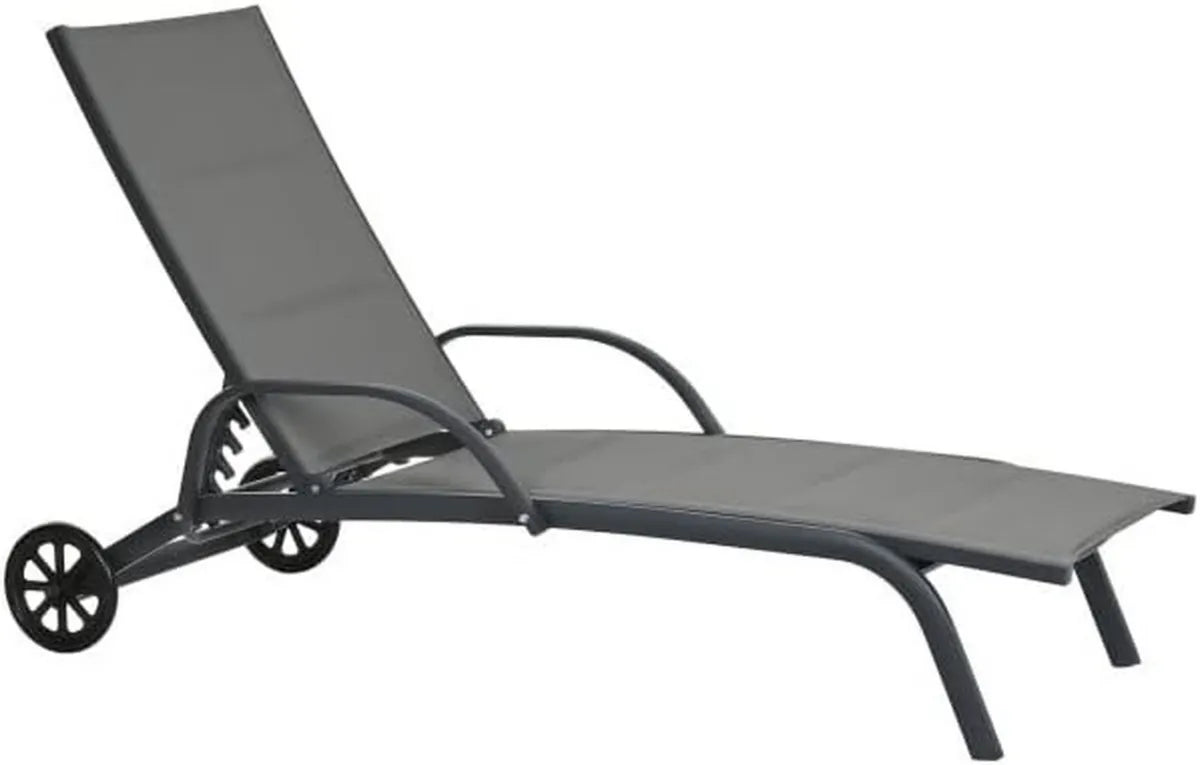 Tumbonas de Aluminio Reclinables con Ruedas Beige y Gris, Set de 2