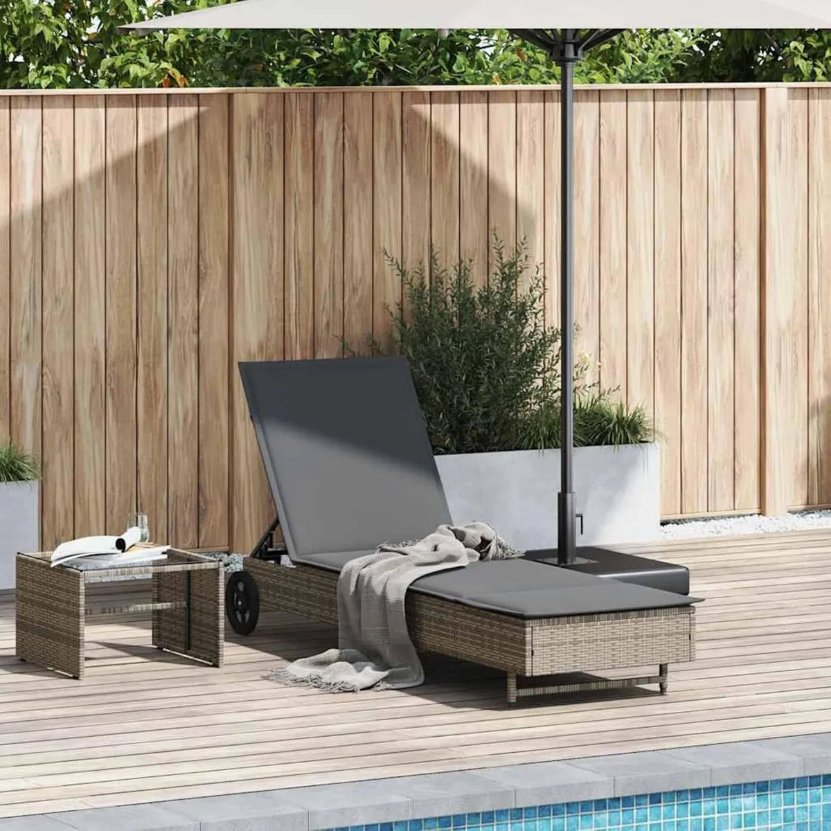 Tumbona Ajustable con Ruedas ATOMSTACK MAKER HOMELEN - Gris, 200x55 cm, 3 Posiciones, Resistente al Agua y UV, para Exteriores