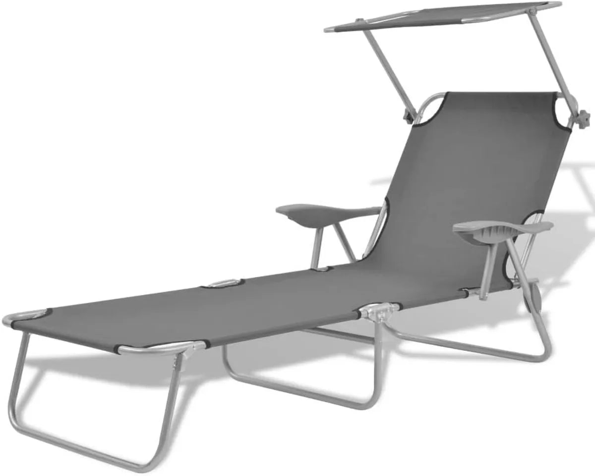 Tumbona ergonómica gris con parasol ajustable para jardín y balcón