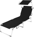 Tumbona Negra con Parasol Ajustable 187 x 56 cm