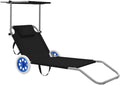 Benkeg Tumbona de Jardín con Toldo y Ruedas, Respaldo Ajustable, 146x52 cm, 120 kg, Negro