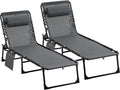 Juego de 2 tumbonas plegables para exterior con respaldo ajustable y reposacabezas - Gris
