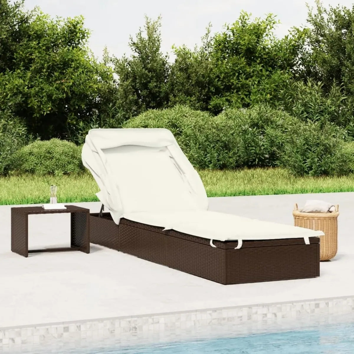 Tumbona de Ratán Sintético con Toldo Plegable para Jardín 213x63x97 cm
