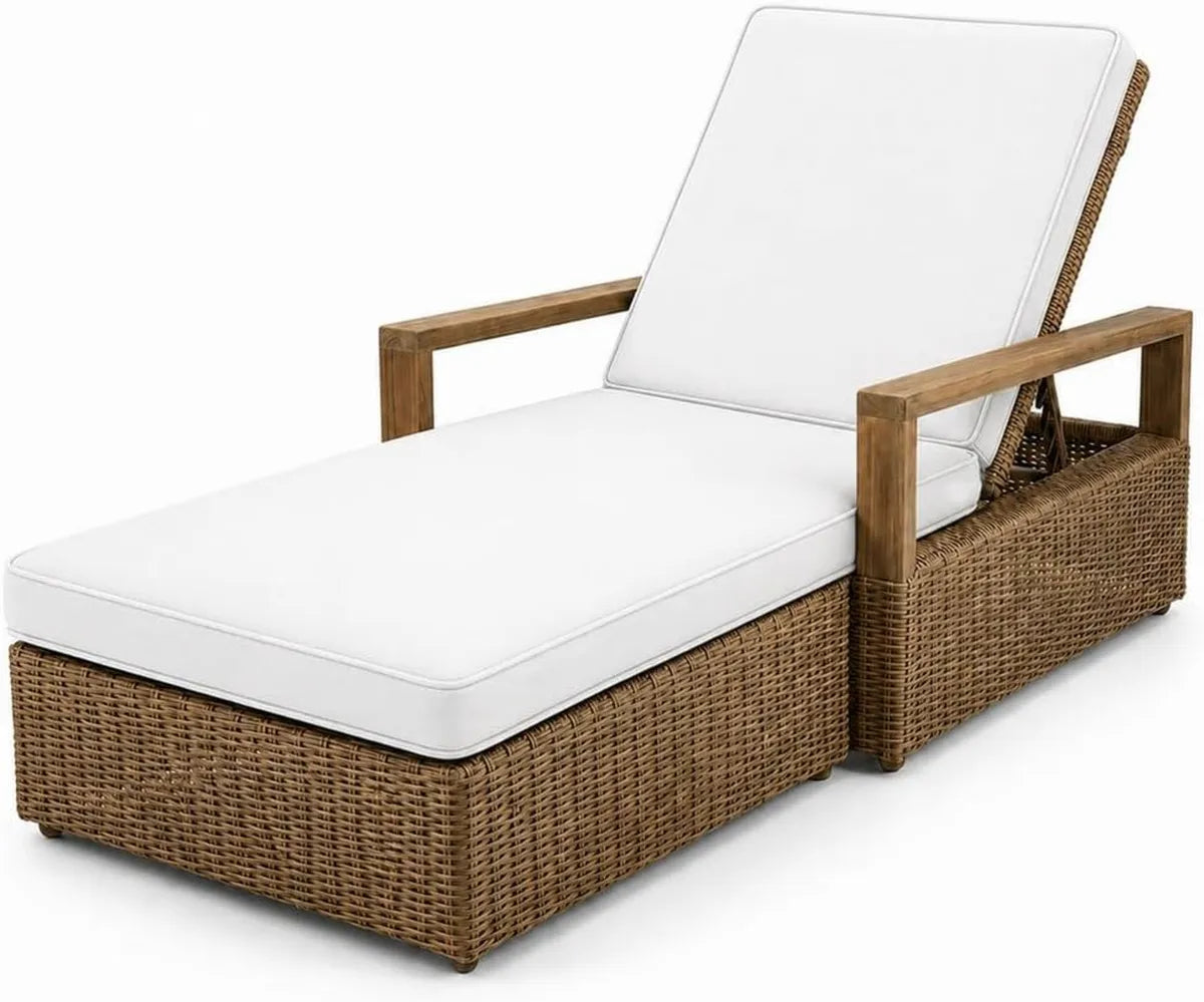 Cojín para Tumbona Exterior Impermeable, 188x58x6cm, Blanco, con Funda Lavable y Cremallera