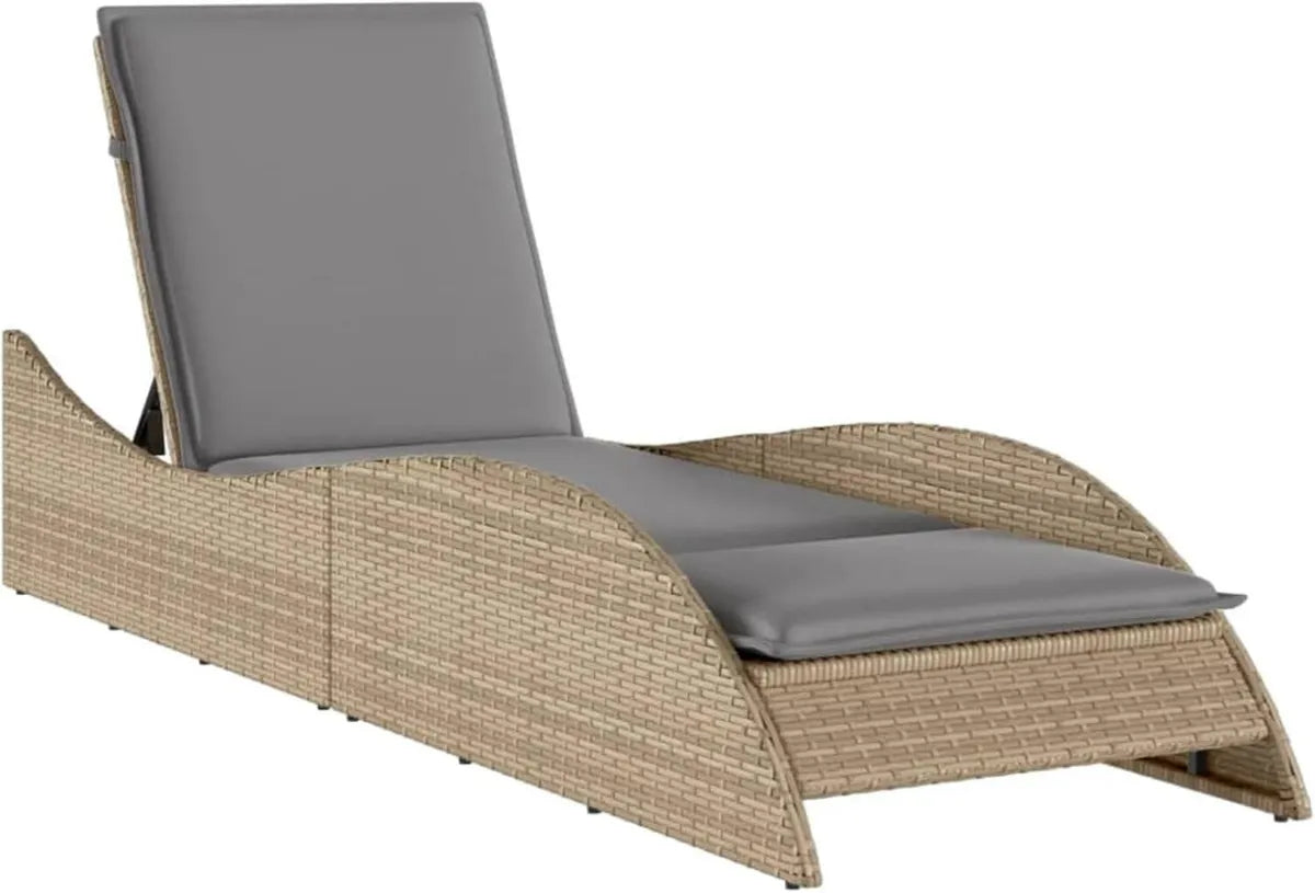 Tumbona de Poliratán Ajustable Beige para Jardín y Balcón, Resistente UV