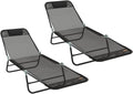 Conjunto de 2 Tumbonas Plegables de Jardín con Respaldo Regulable, Estructura de Acero y Tejido Transpirable, Muebles para Terraza, 182 x 55 x 85,5 cm, Negro
