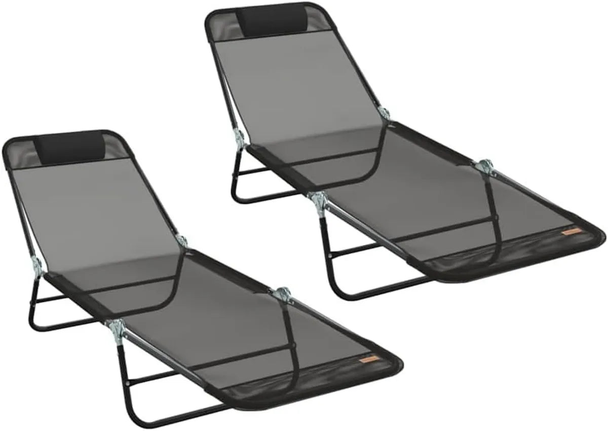 Conjunto de 2 Tumbonas Plegables de Jardín con Respaldo Regulable, Estructura de Acero y Tejido Transpirable, Muebles para Terraza, 182 x 55 x 85,5 cm, Negro