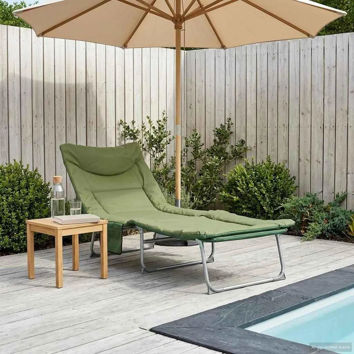 Sillón Reclinable Plegable Verde Oscuro, Ajustable 5 Posiciones, Resistente al Clima, Estructura de Acero Antideslizante