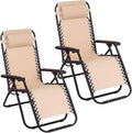 KROWN - Sillas Reclinables de Jardín para Exteriores, Resistentes y Plegables, para Playa y Piscina, Tejido Oxford con Reposacabezas (Beige, Pack de 2)