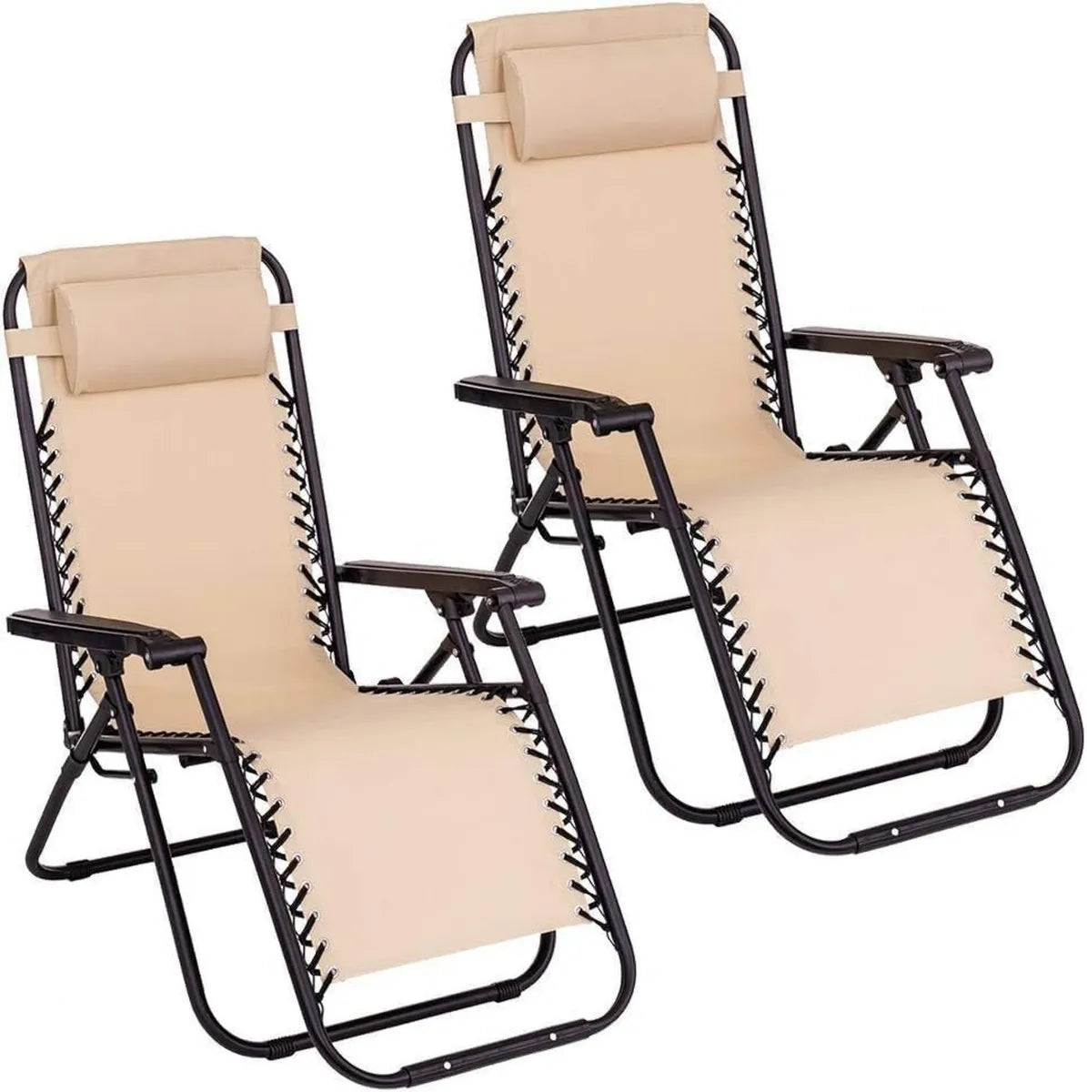 KROWN - Sillas Reclinables de Jardín para Exteriores, Resistentes y Plegables, para Playa y Piscina, Tejido Oxford con Reposacabezas (Beige, Pack de 2)