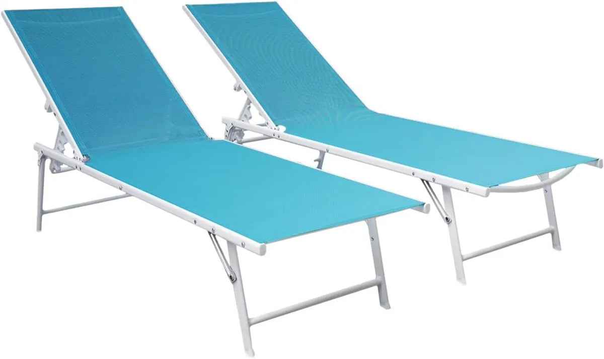 Conjunto de 2 tumbonas Sicilia plegables de acero azul claro