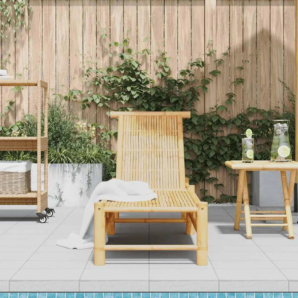 Tumbona de Bambú Ajustable Impermeable para Jardín y Terraza