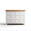 Chest of Drawers 120x45x80 cm Wooden Top 6-Drawer White/Natural Wood - Classic Design