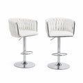 Taburetes de Bar de Cuero PU Blanco con Base de Metal Cromado, Set de 2 Unidades