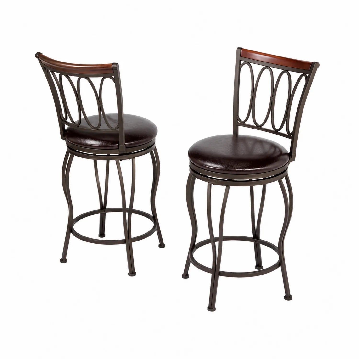 Set de 2 taburetes de bar metálicos con asiento de piel sintética