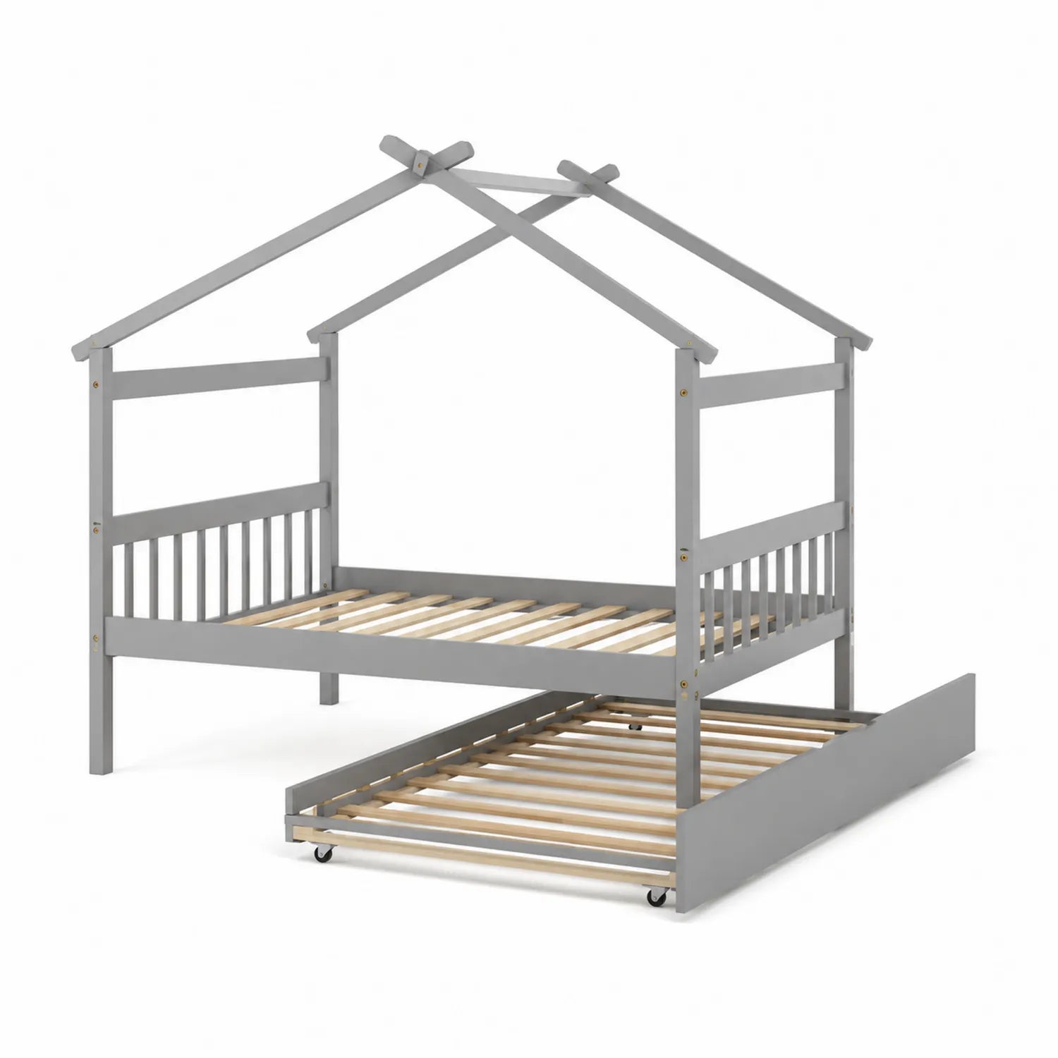 Cama en forma de casita con nido, madera gris