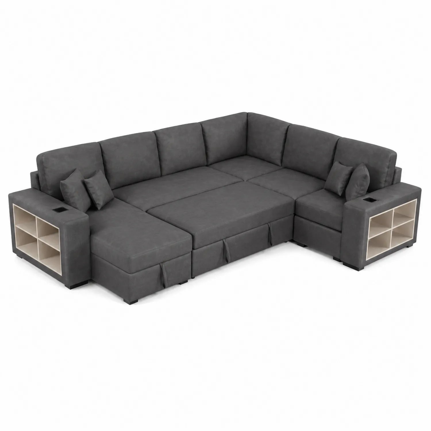 Sofá esquinero modular de poliéster con almacenamiento gris
