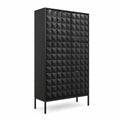 Schwarzer hoher Schuhschrank aus Metall und MDF mit Relief 180x90x40 cm