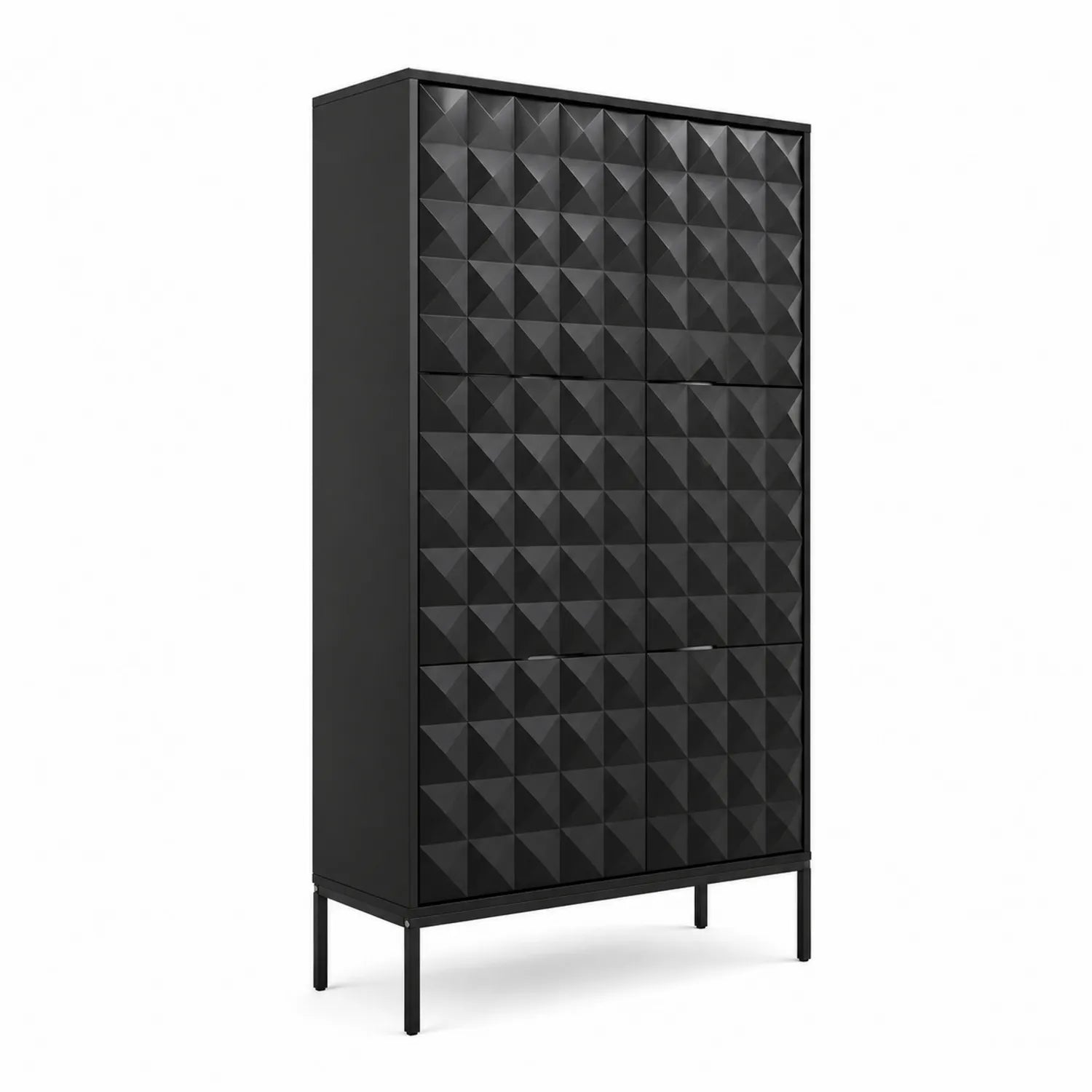 Schwarzer hoher Schuhschrank aus Metall und MDF mit Relief 180x90x40 cm