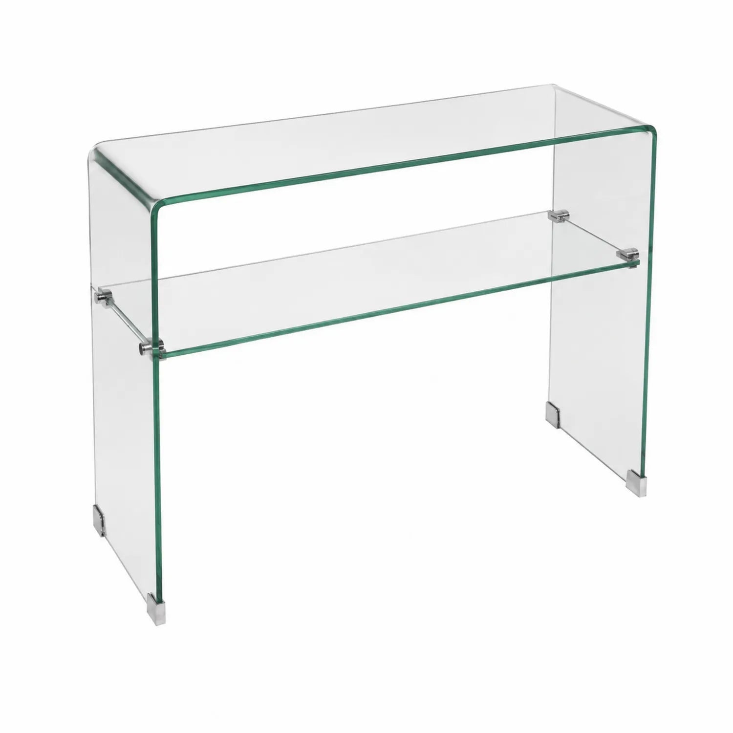 Tisch aus gehärtetem 10 mm Glas mit Ablage, 100x30x75 cm