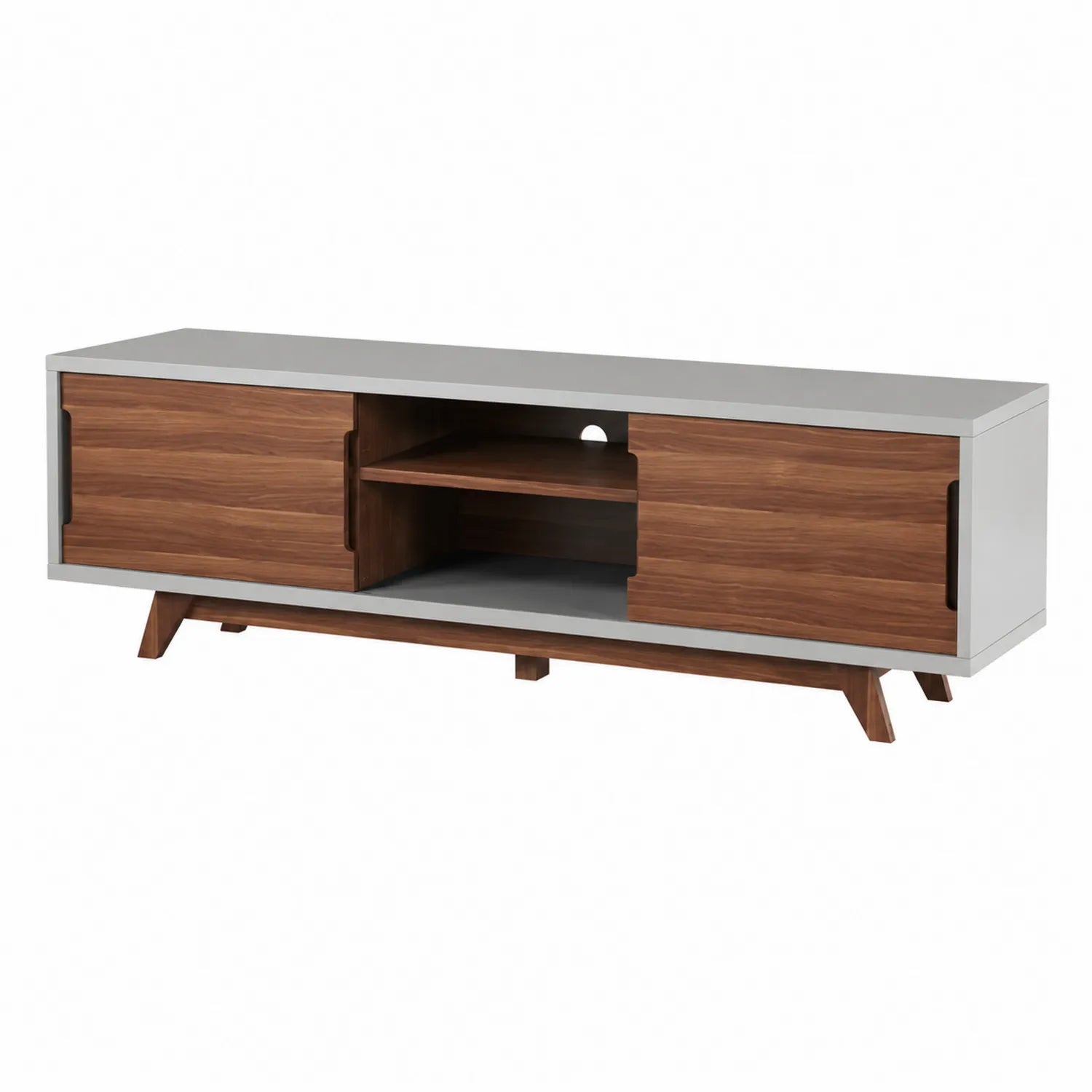 Mueble para TV de madera chapada en nogal y gris 150x45x50 cm