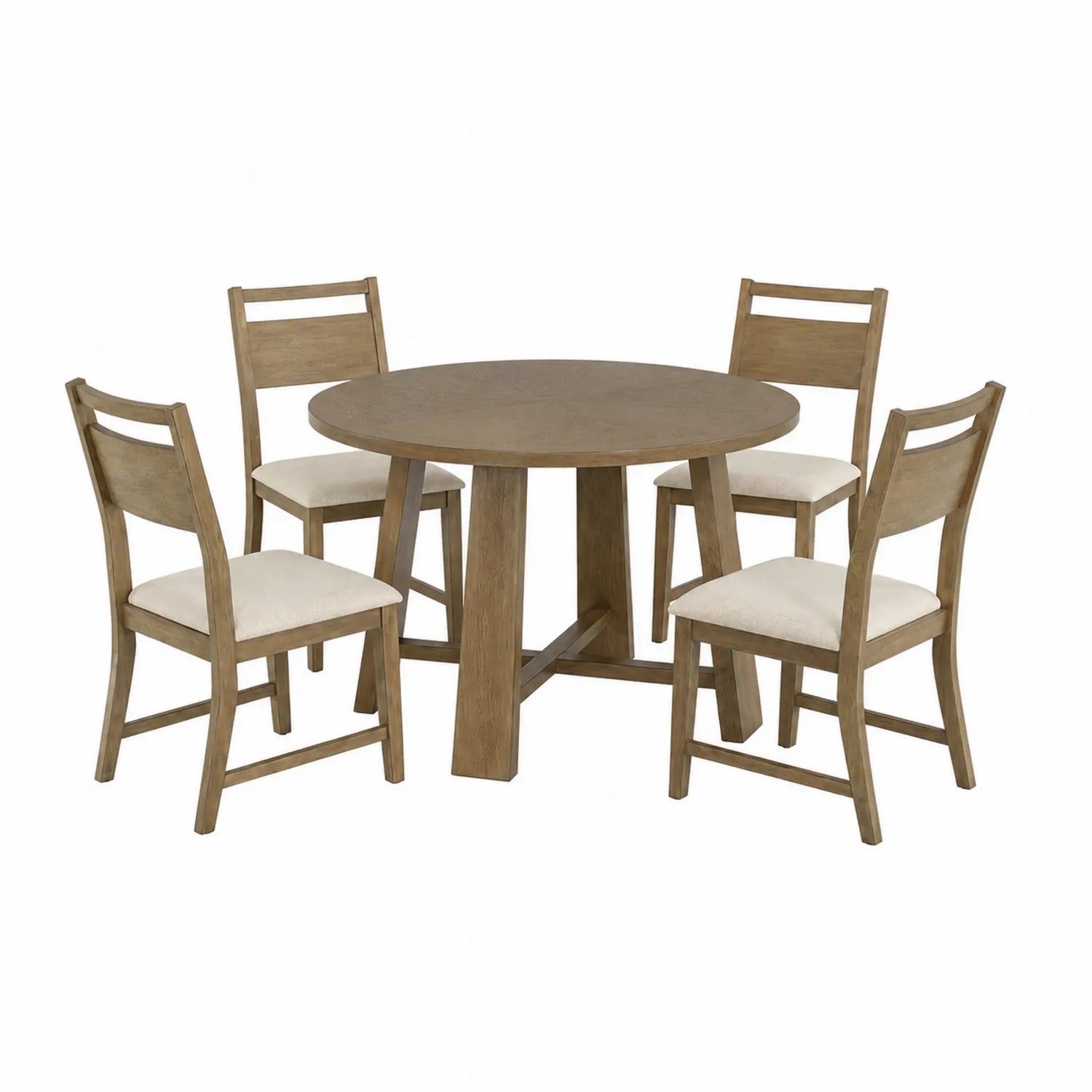 Conjunto de comedor redondo de madera con 4 sillas de poliéster