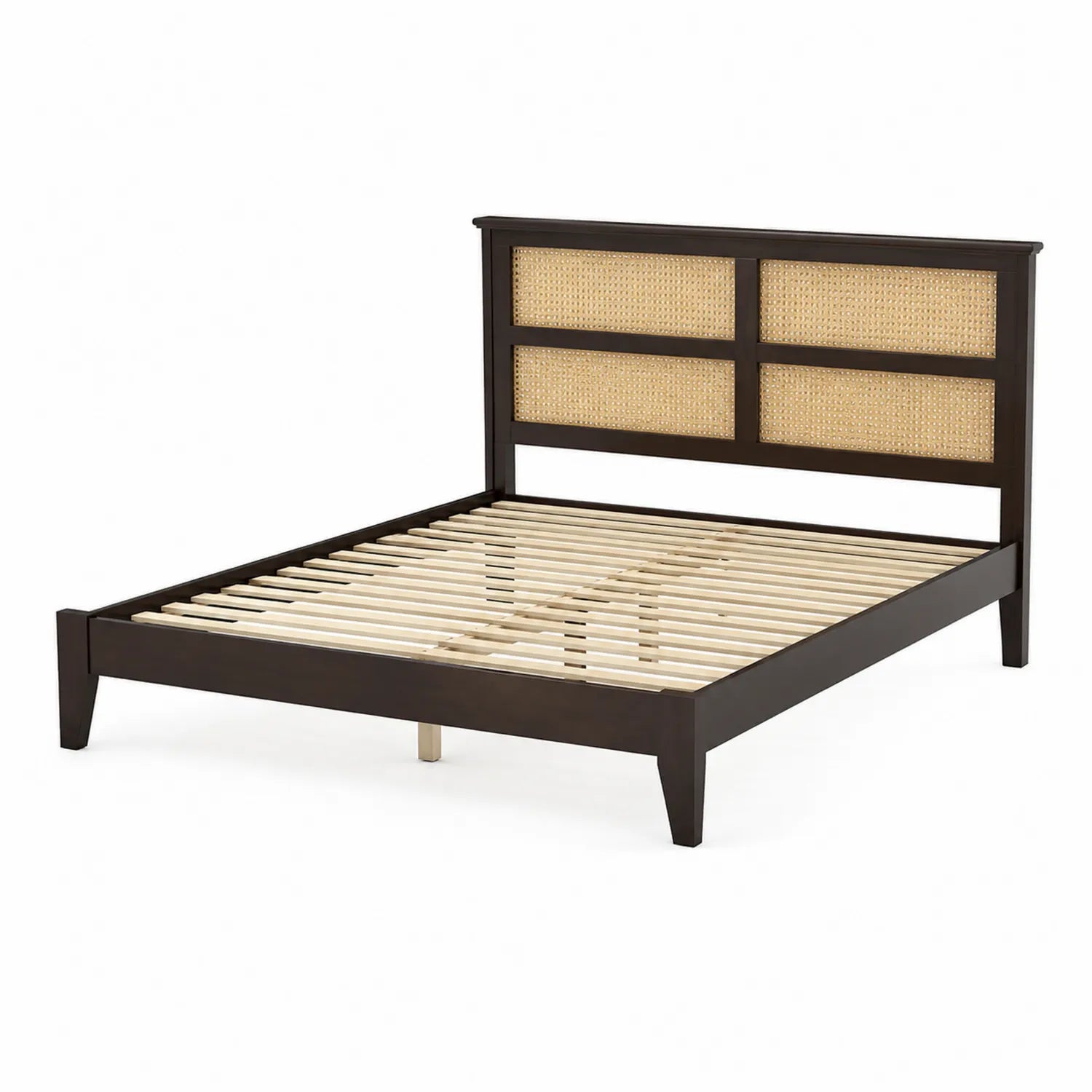 Cama de Madera con Cabecero de Ratán 200x160 cm Marrón
