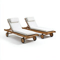 Outdoor Patio Recliner Set - Teak Wood Adjustable Chaise Lounge 200x65x35 cm - White Cushions