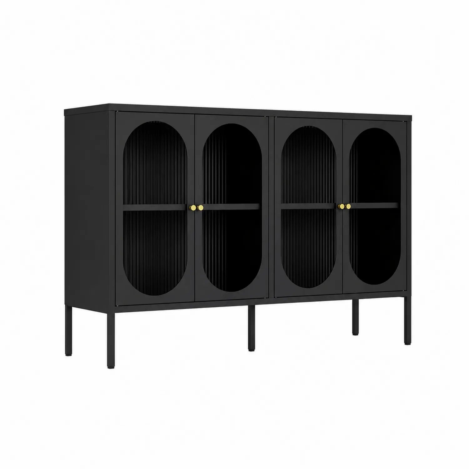 Aparador de Metal Negro con Puertas de Vidrio Templado 120x40x80 cm