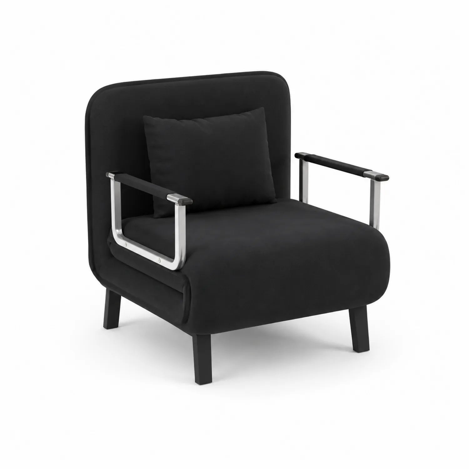 Sillón con estructura metálica y tapizado en poliéster negro
