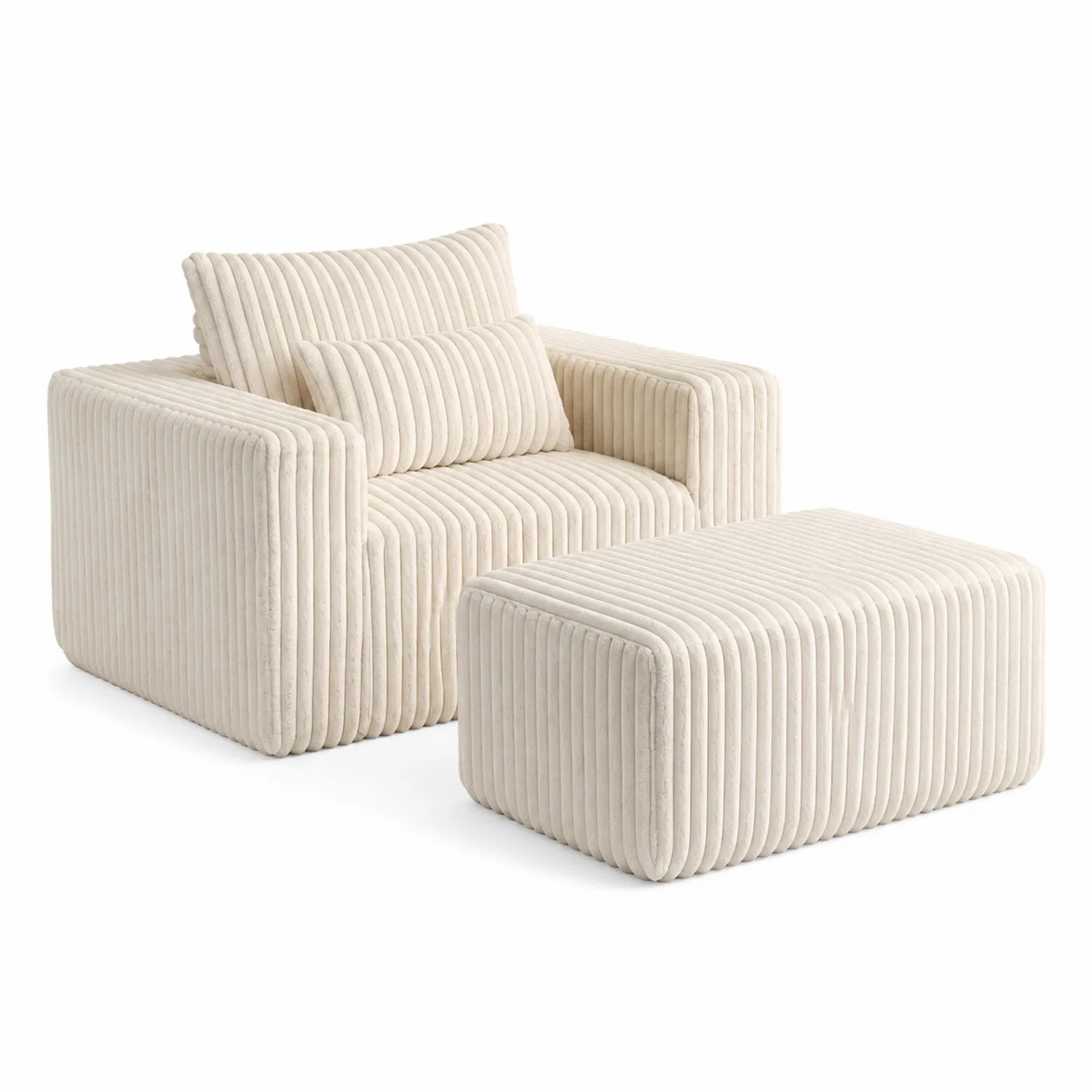 Conjunto de Sofá y Puff de Terciopelo Beige