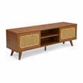 Mueble de TV de Madera con Puertas de Ratán 150 cm Marrón