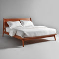 Double Platform Bed Solid Wood Frame 200x150x90 cm - Cherry Finish - Mid-Century Modern