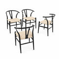Sillas de comedor de madera y cuerda de papel set de 4 en Negro y Beige
