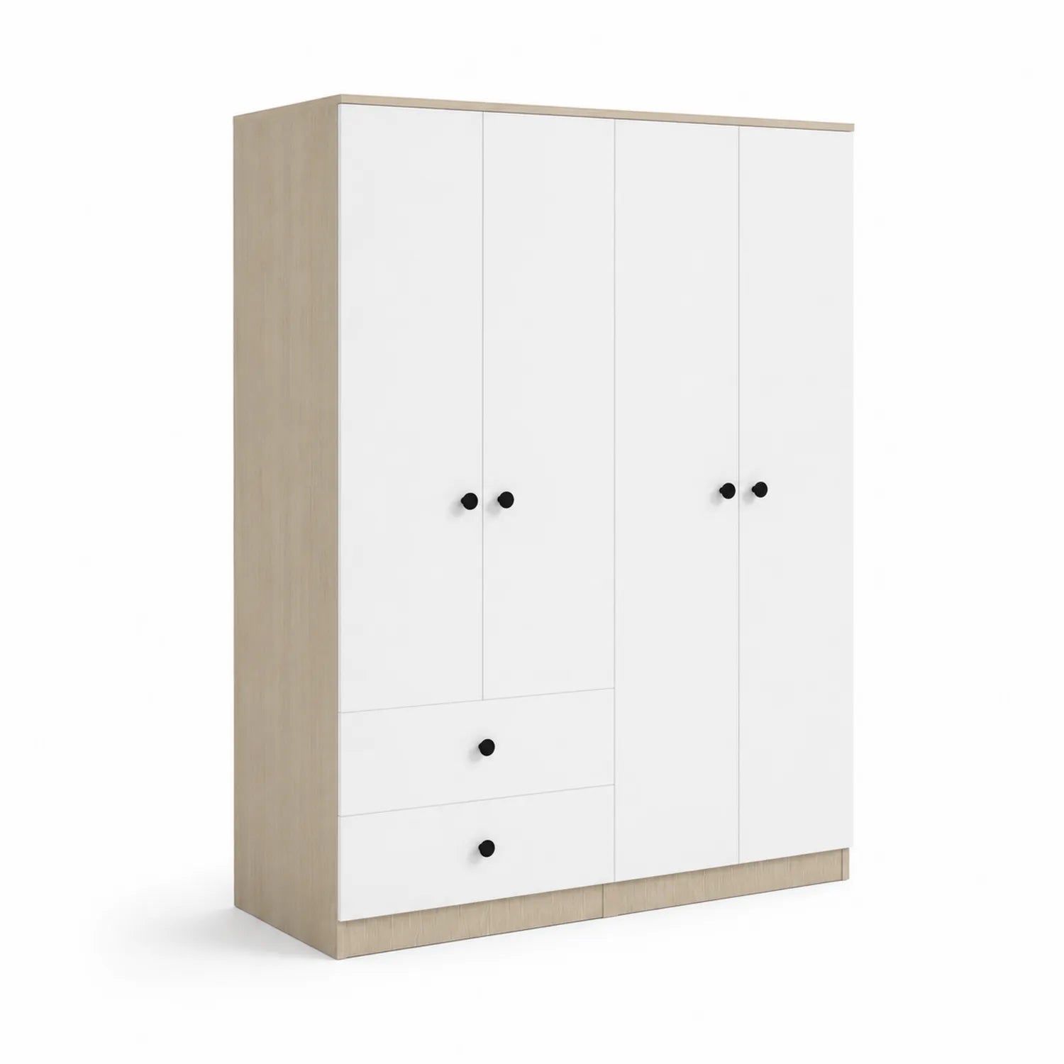 Armario Blanco de Madera Contrachapada con Tres Puertas y Dos Cajones